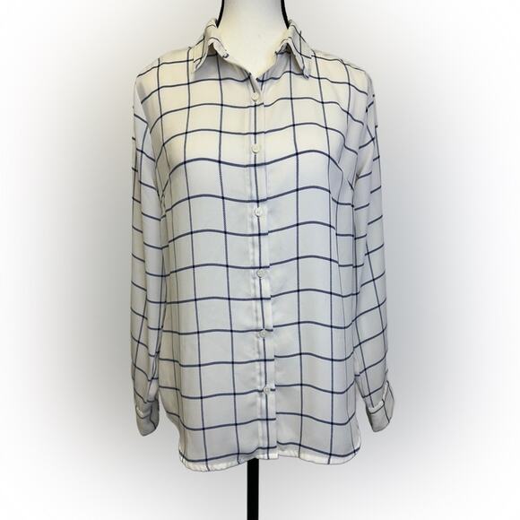 Banana Republic Sheer Windowpane Plaid Button-Down Blouse Size S - Picture 1 of 10